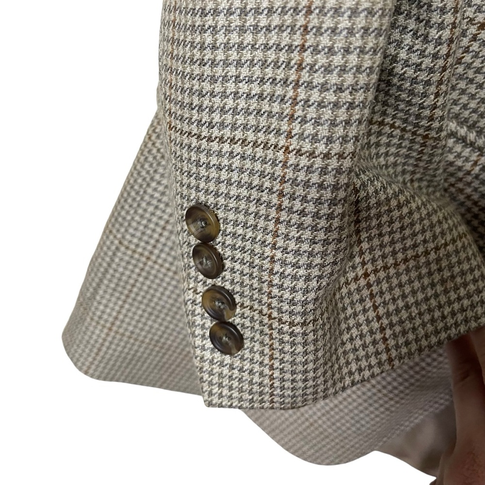 Ralph Ralph Lauren Blazer Men’s 42R Beige Silk Wool Blend Houndstooth Two Button - Picture 9 of 11